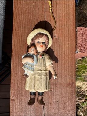 Vintage Jan Hagara 1988 Porcelain Girl with Doll Ornament (New in Box)
